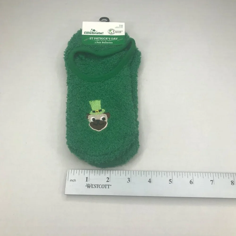 1 Pair St Patrick's Day Women's Ballerina Slip Ons With Grippers Shoe Size 4-10